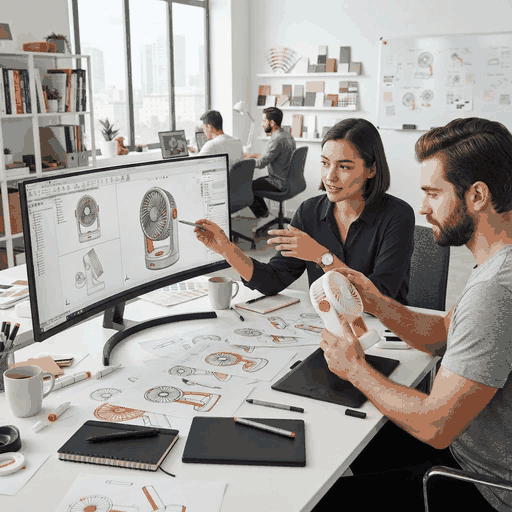 Industrial designers developing custom portable fan concepts